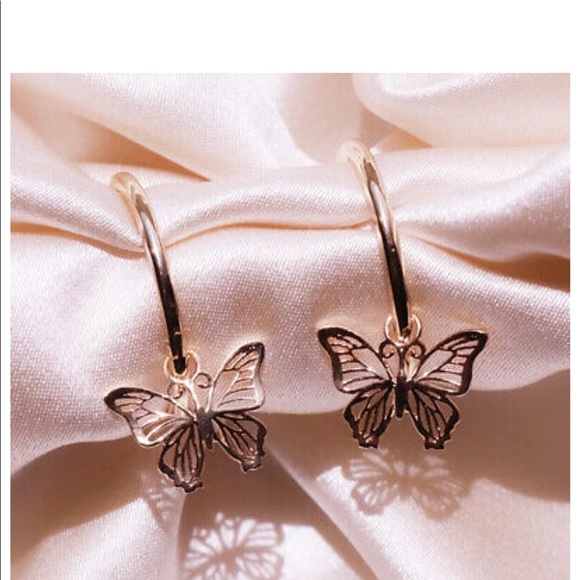 New Butterfly Drop 14k Rose Gold Plated Earrings - Picture 3 of 4